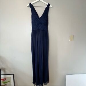David's Bridal Criss Cross Back Pleated Bodice Formal Dress Marine 14